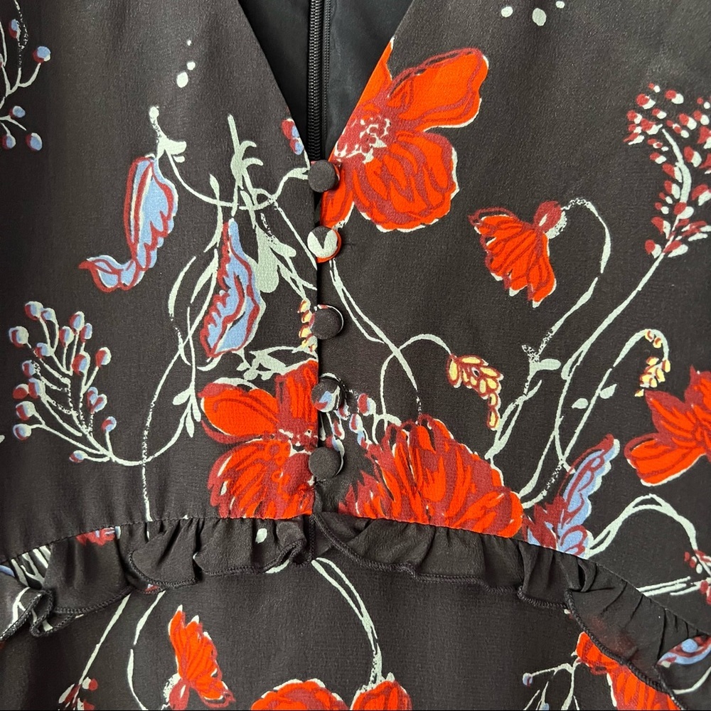 Madewell Windblown Poppies Ruffle Waist Silk Dress 2 - Picture 6 of 14